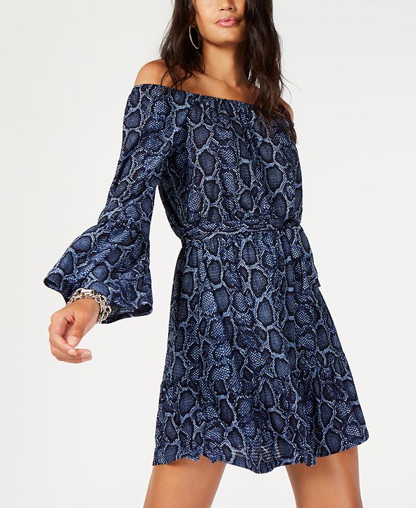 Michael Kors Snake-Print Bell-Sleeve Dress