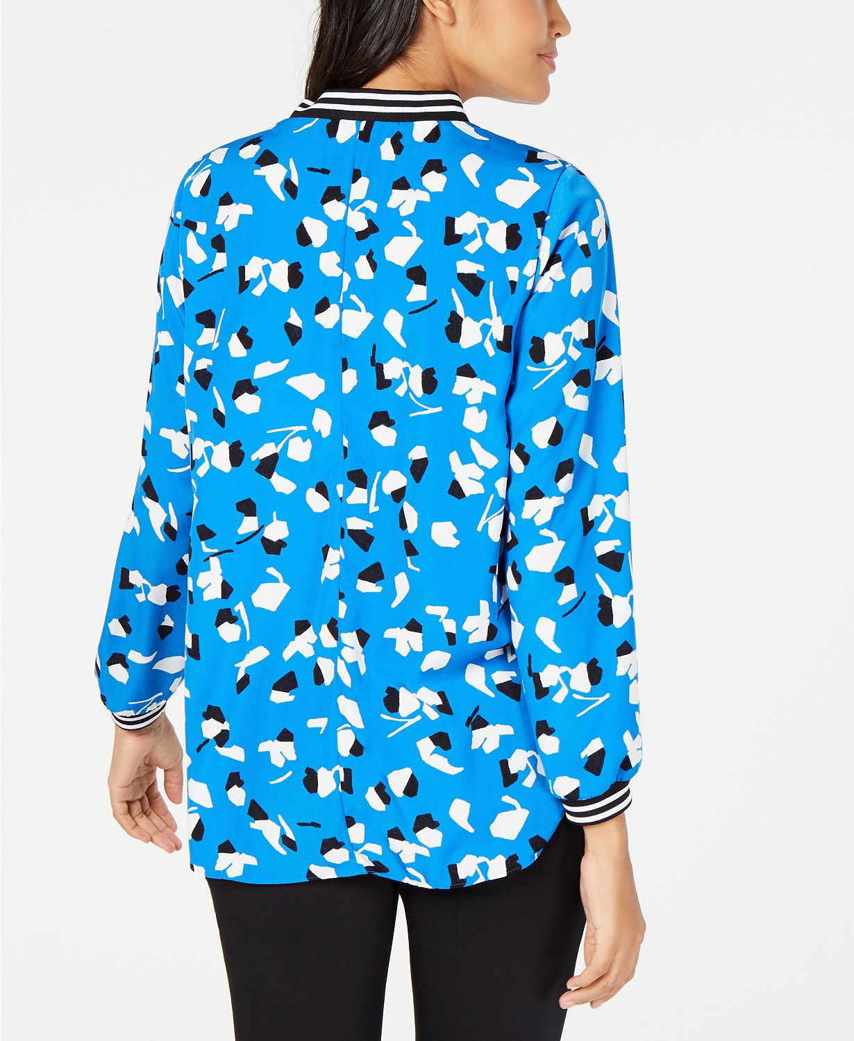 Alfani Printed Ribbed-Trim Blouse