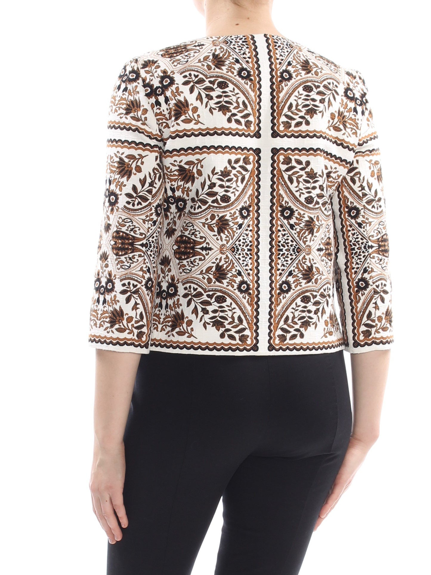 MAX MARA Womens White Button Down Floral 3/4 Sleeve Open Cardigan Wear to Work Top