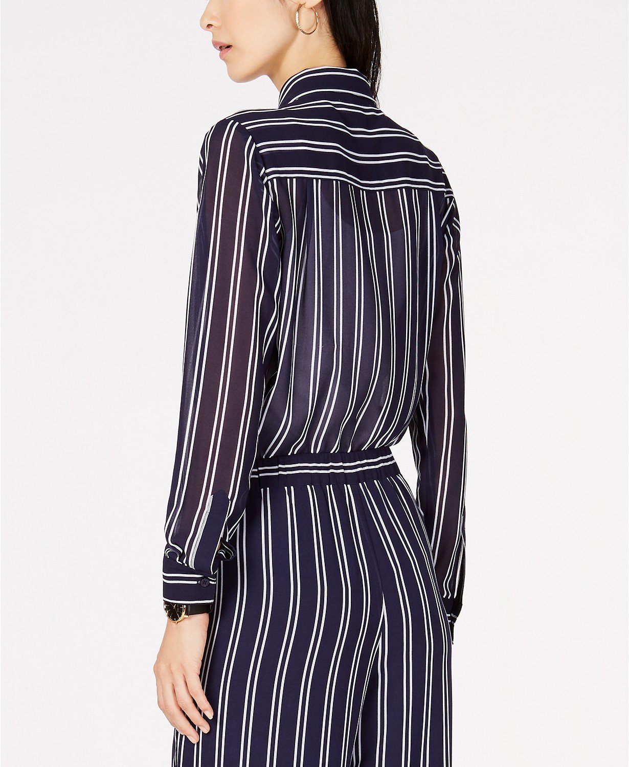 Michael Michael Kors Striped Semi-Sheer Blouse - TopLine Fashion Lounge