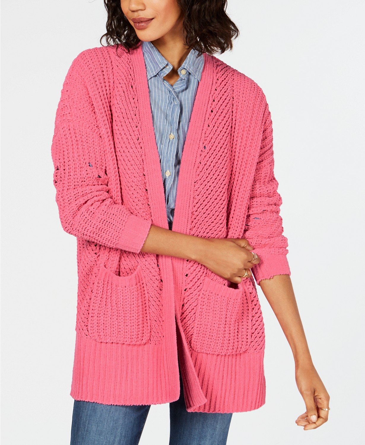 Style Co Chenille Open-Front Cardigan Timeless Navy L