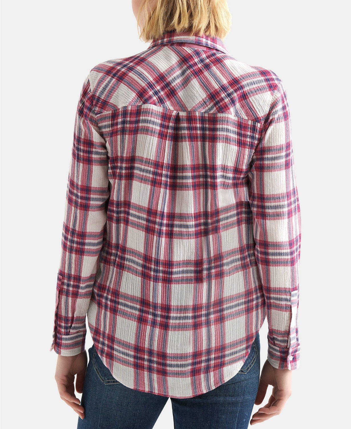 Lucky Brand Plaid Button-Down Top Red L -