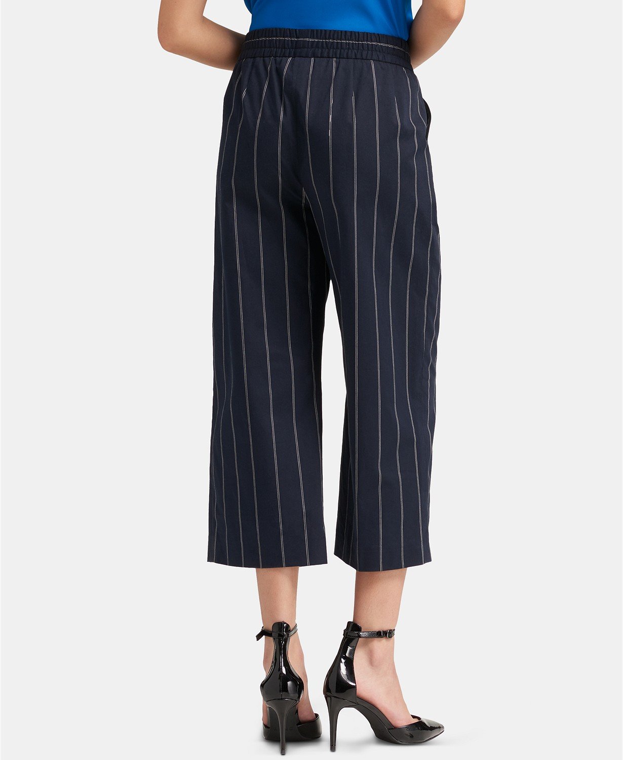 Dkny Striped Wide-Leg Cropped Pants with Faux-Leather Tie - Black S - TopLine Fashion Lounge