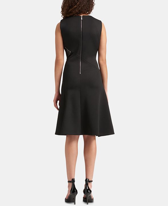 Dkny Womens Mesh V Neck Fit Flare Dress - Large