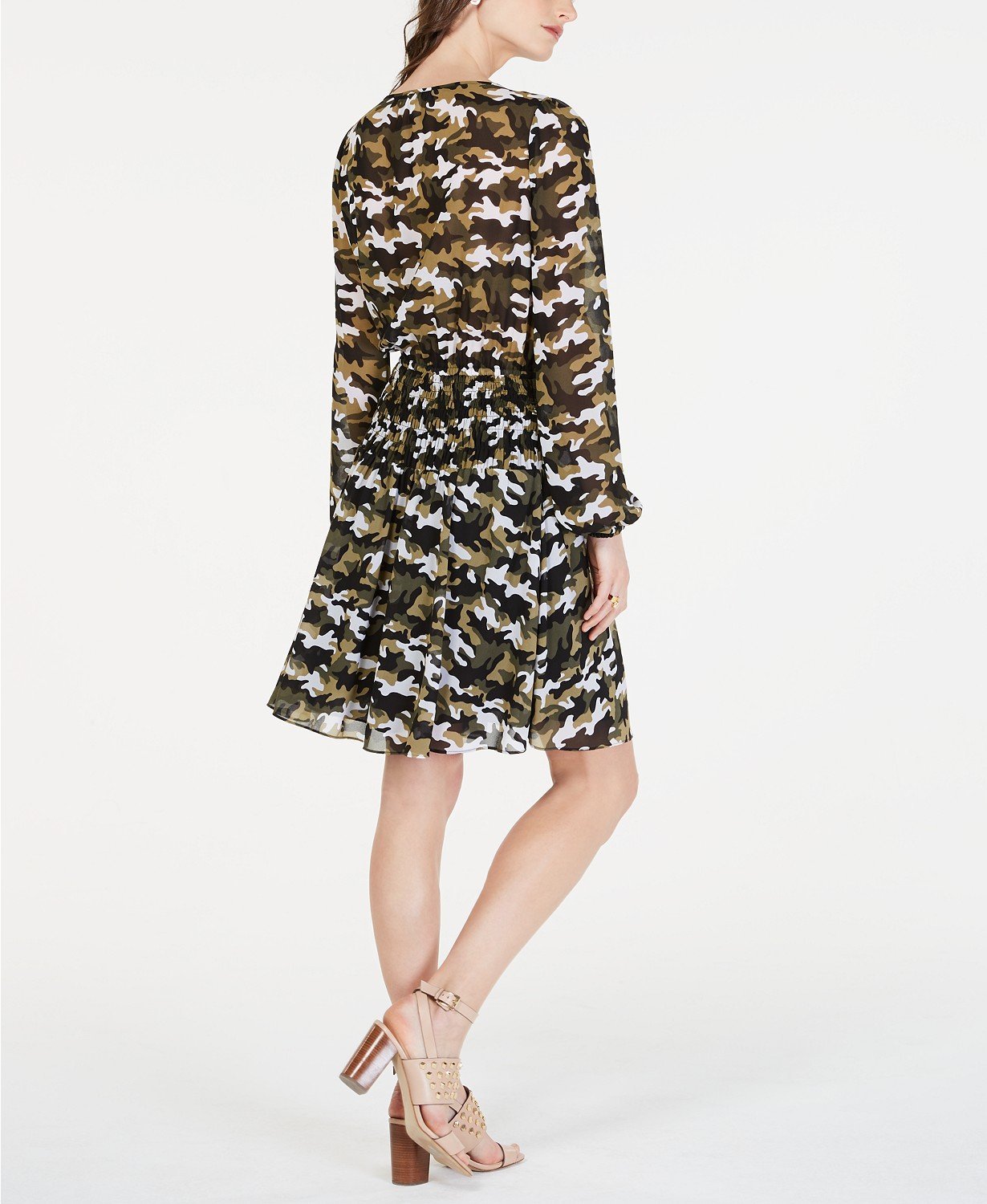 Michael Michael Kors Camo-Print Peasant Dress - TopLine Fashion Lounge