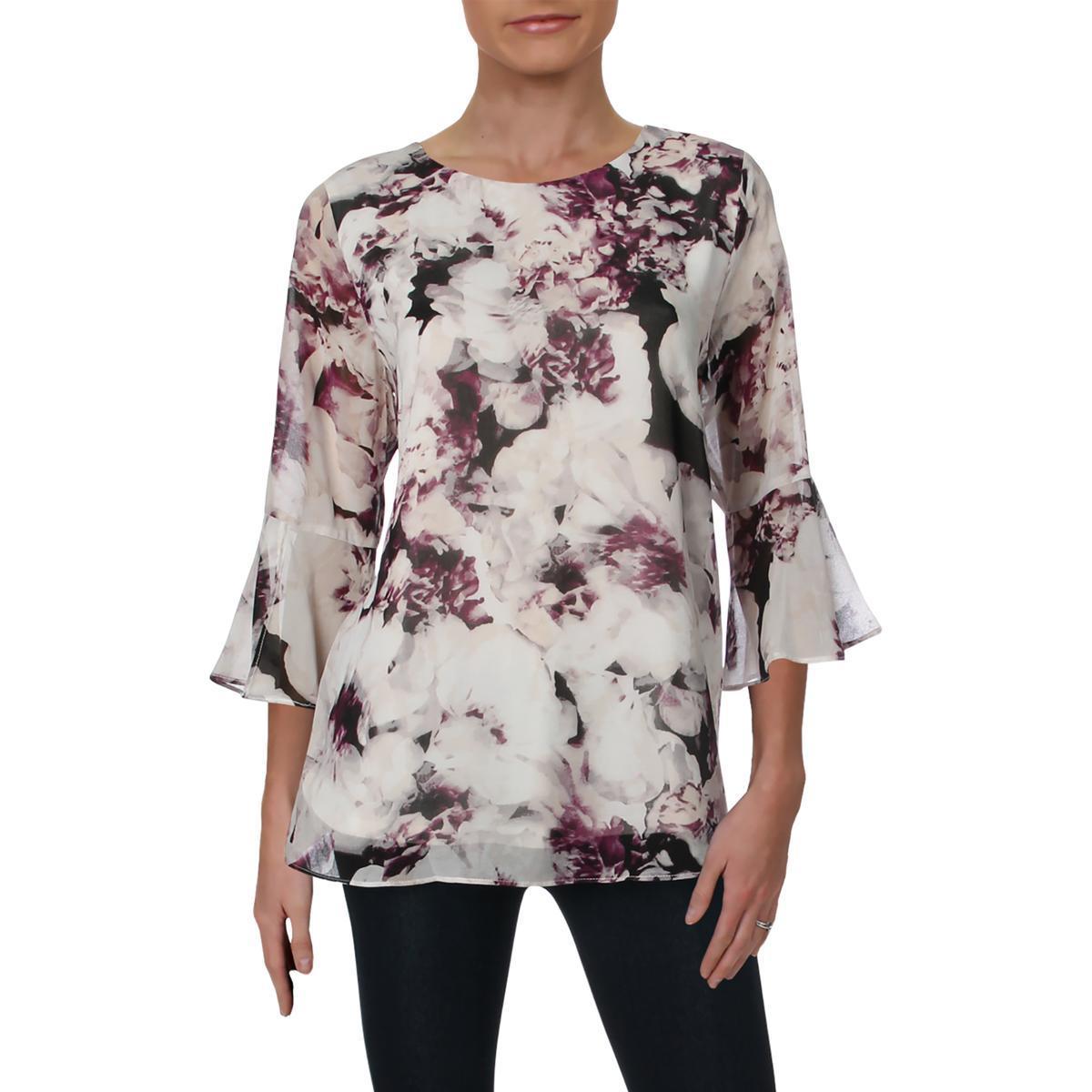 Calvin Klein Womens Printed Flare Sleeve Blouse - TopLine Fashion Lounge