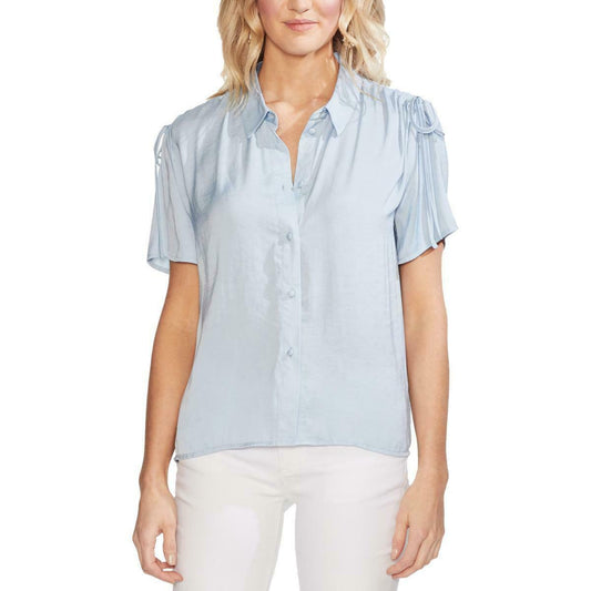 Vince Camuto Drawstring-Shoulder Crinkle Top