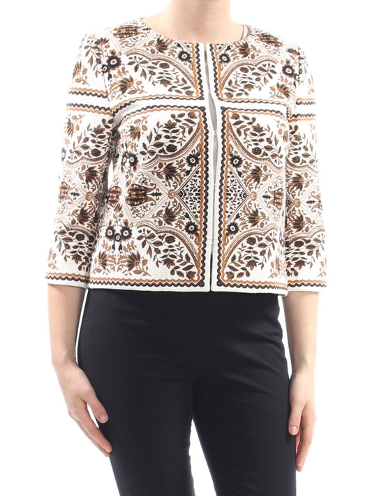 MAX MARA Womens White Button Down Floral 3/4 Sleeve Open Cardigan Wear to Work Top