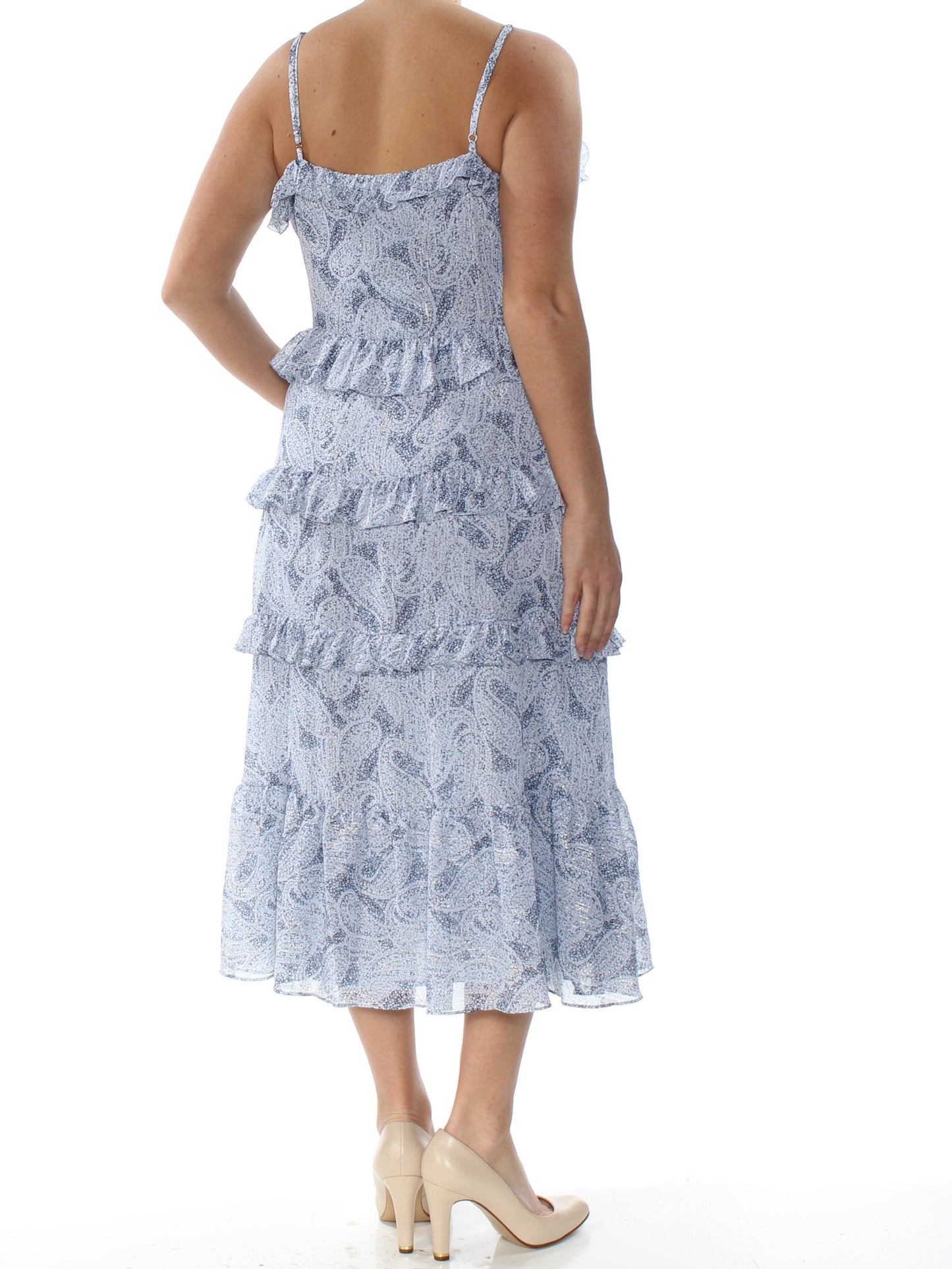 MICHAEL Michael Kors Womens Metallic Tiered Midi Dress