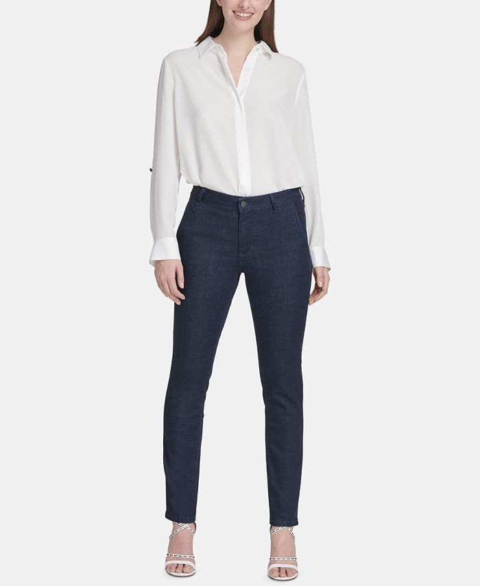 DKNY Womens Navy Straight Leg Jeans