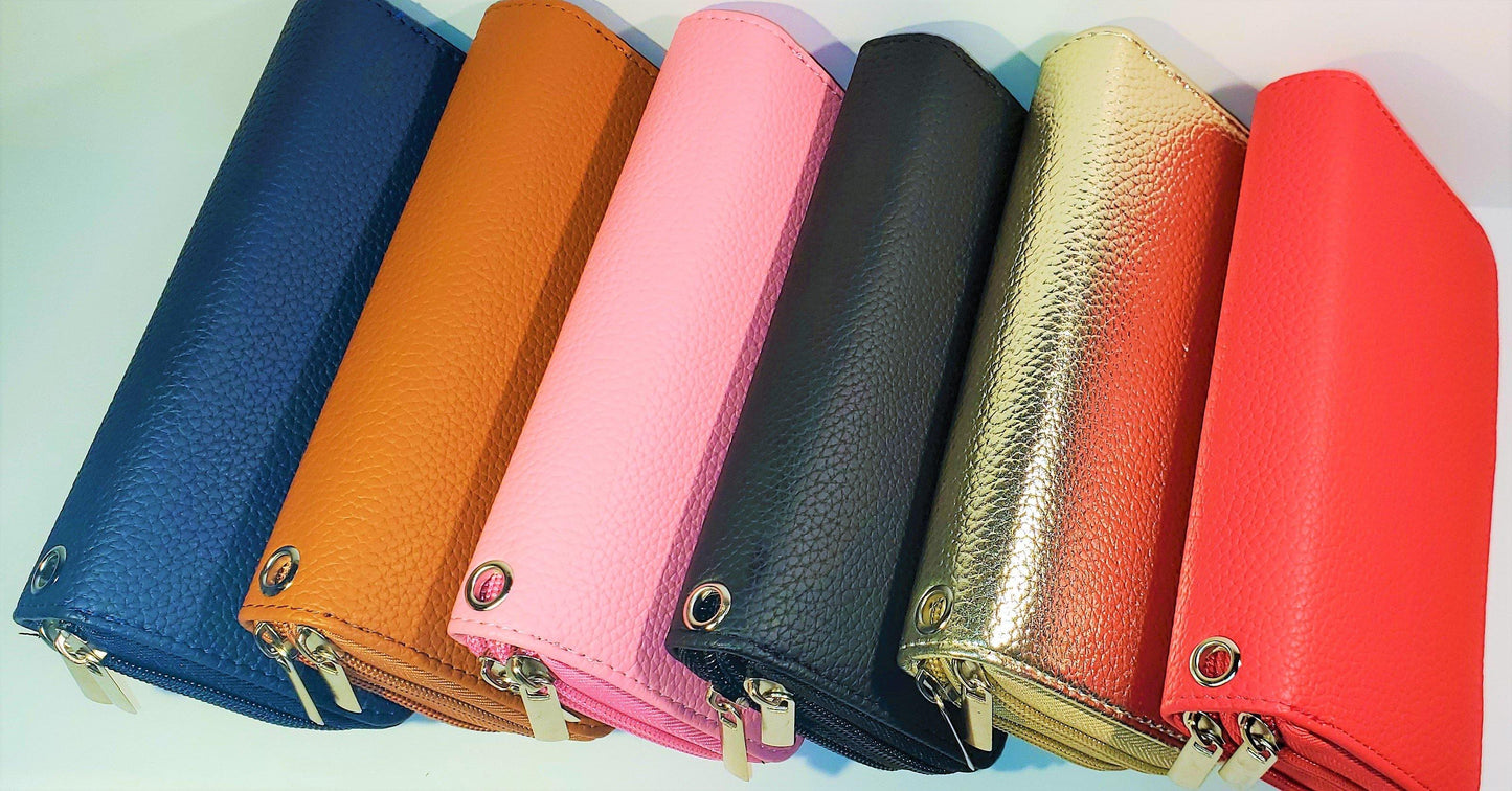 Soft Women PU Leather Wallet Card Holder Phone Holder Double Zip Wrist Band Clutch Purse Handbag - TopLine Fashion Lounge