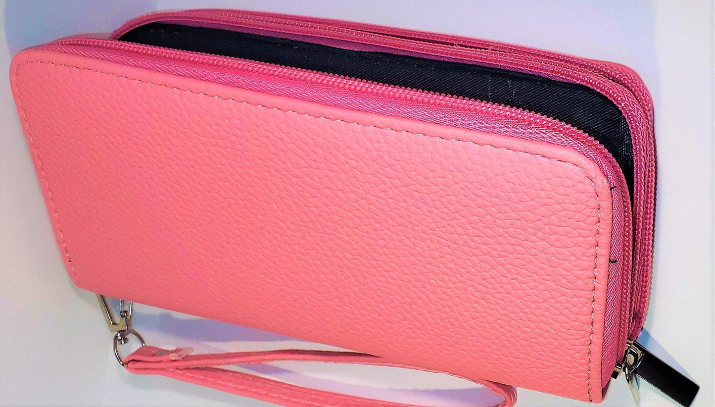 Soft Women PU Leather Wallet Card Holder Phone Holder Double Zip Wrist Band Clutch Purse Handbag - TopLine Fashion Lounge