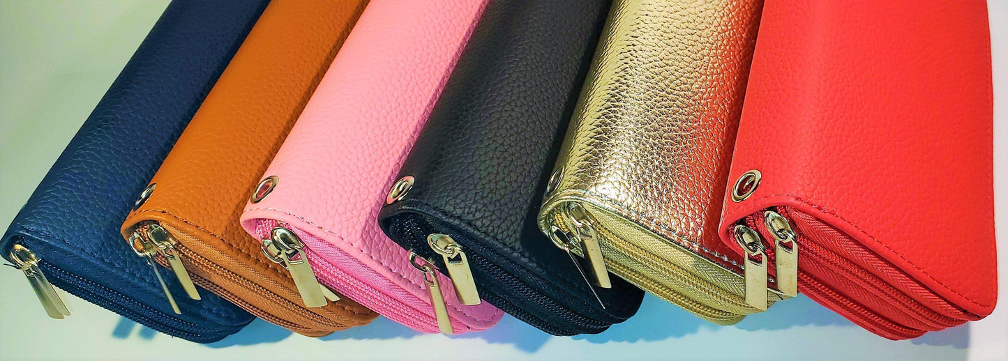 Soft Women PU Leather Wallet Card Holder Phone Holder Double Zip Wrist Band Clutch Purse Handbag - TopLine Fashion Lounge