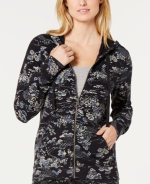 Lucky Brand Printed Zip-Up Hoodie Black Multi XS -