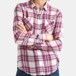 Lucky Brand Plaid Button-Down Top Red L -