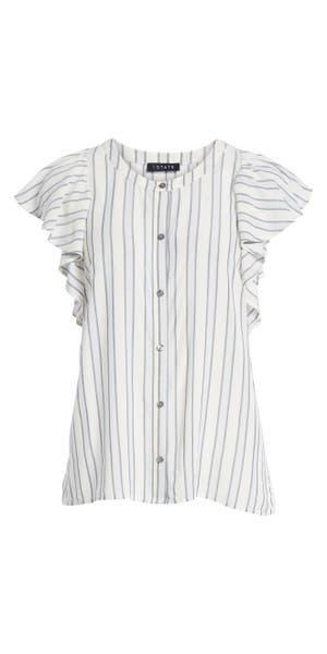 1.STATE Ruffle Cap Sleeve Stripe Button Down Top