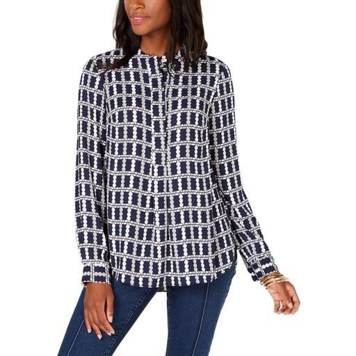 Charter Club Petite Printed Blouse Intrepid Blue Dot PL -