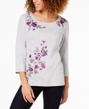 Karen Scott Floral-Embroidered Top Pale Grey L -