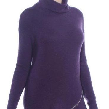 Bar III Zipper-Trim Turtleneck Sweater Purple L -