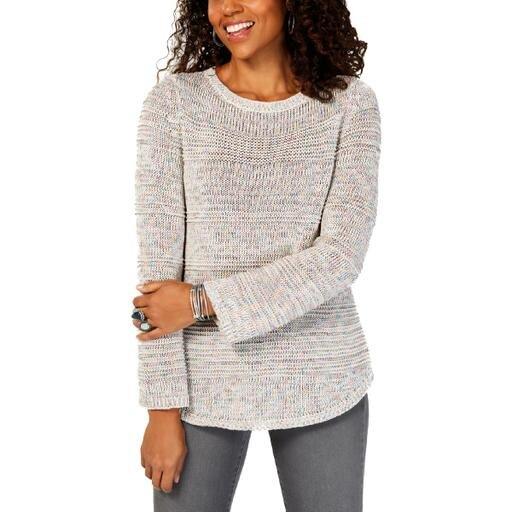 Style Co Mixed-Stitch Crew-Neck Sweater Confetti Combo L