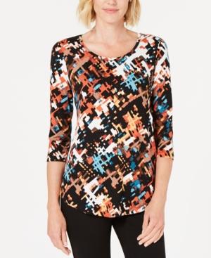 JM Collection Printed T-Shirt Smoke Plaid XL