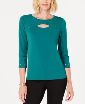 JM Collection Studded Keyhole Top Teal Abyss XL