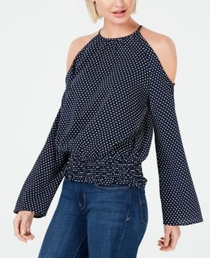 Bar III Printed Cold-Shoulder Top Navy Dot M -