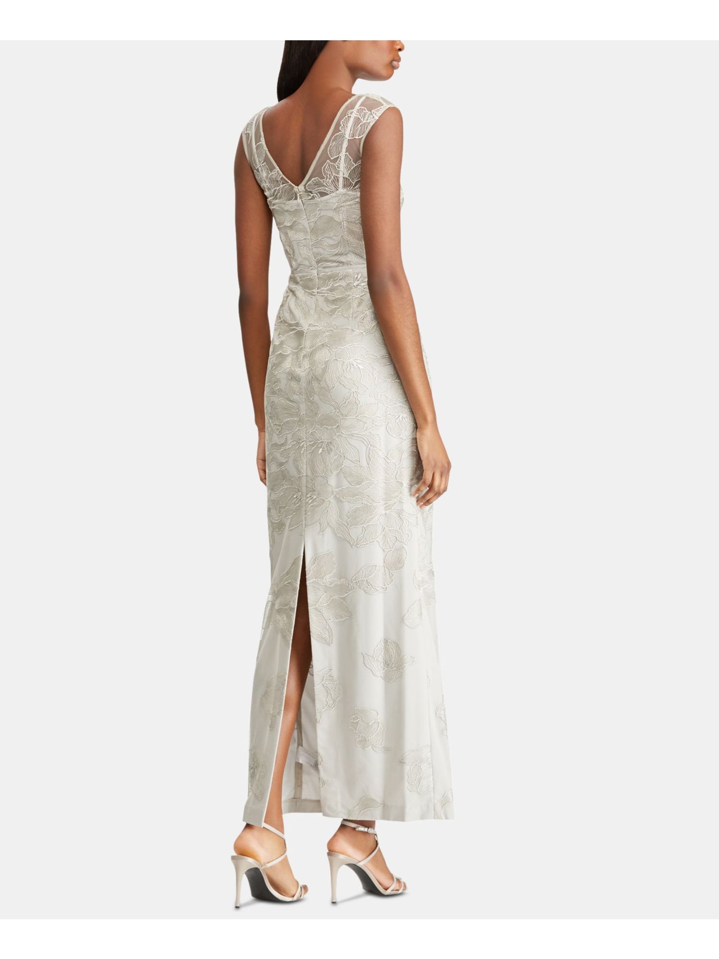 Ralph Lauren Womens Floral Embroidered Gown Dress