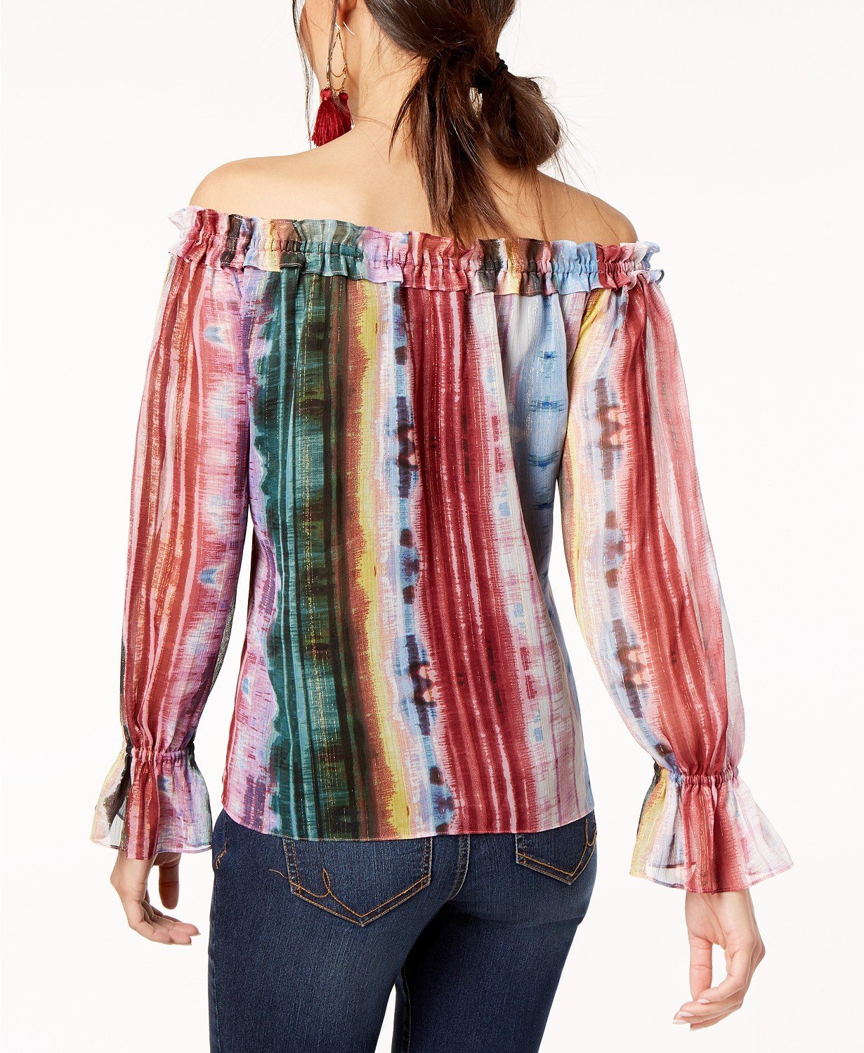 INC Womens Pink Printed Off The Shoulder Long Sleeve Off Shoulder Top - TopLine Fashion Lounge