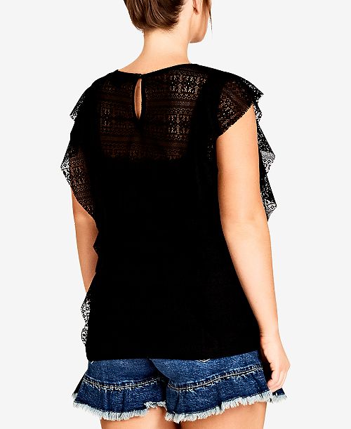 City Chic Trendy Plus Size Lace Flutter-Sleeve Top