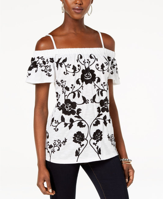 Inc Women's White Embroidered Cold-shoulder Blouse Shirt Top - TopLine Fashion Lounge