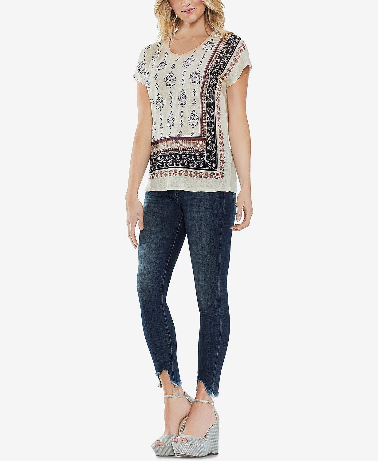 Vince Camuto Printed Linen T-Shirt