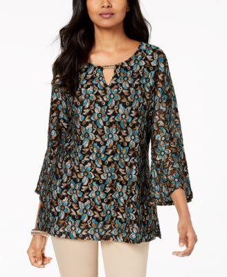 JM Collection Embellished Lace Top Teal Lace XL -