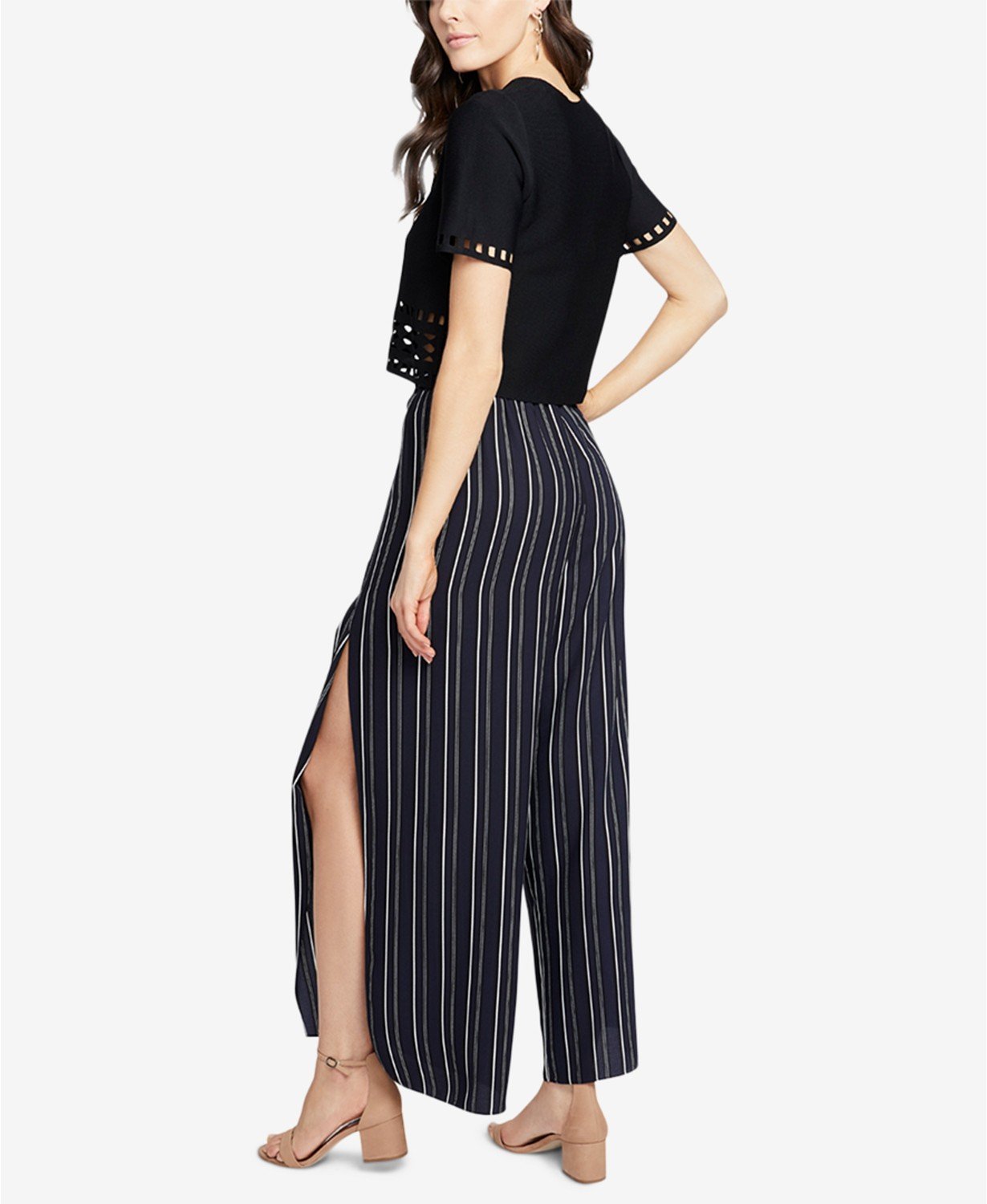 RACHEL Rachel Roy Striped Side-Slit Pants Navy Combo XL -