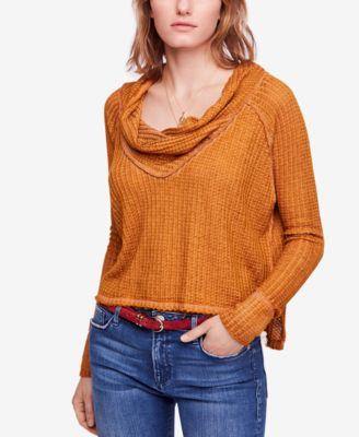 FREE PEOPLE Womens Black Wildcat Thermal Long Sleeve Cowl Neck Top -