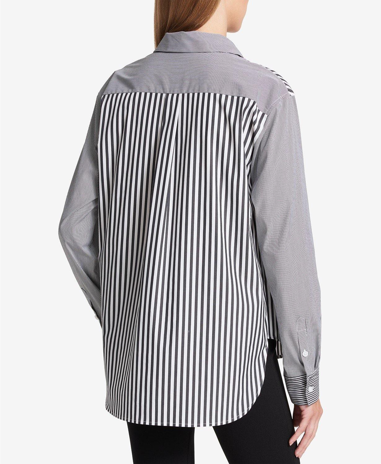 DKNY Womens Striped Lace Button-Down Top - TopLine Fashion Lounge
