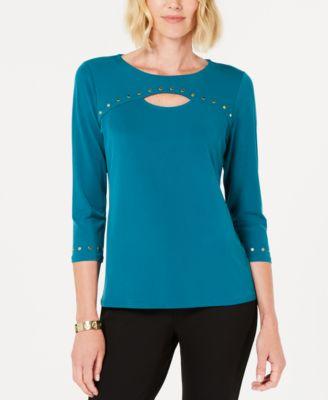 JM Collection Studded Keyhole Top Teal Abyss XL -