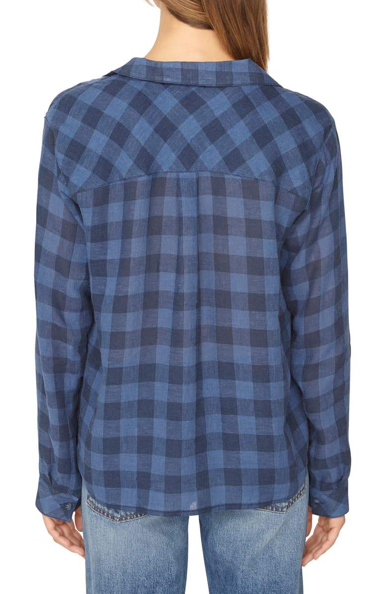 Sanctuary Womens Colton Linen Plaid Button-Down Top - TopLine Fashion Lounge