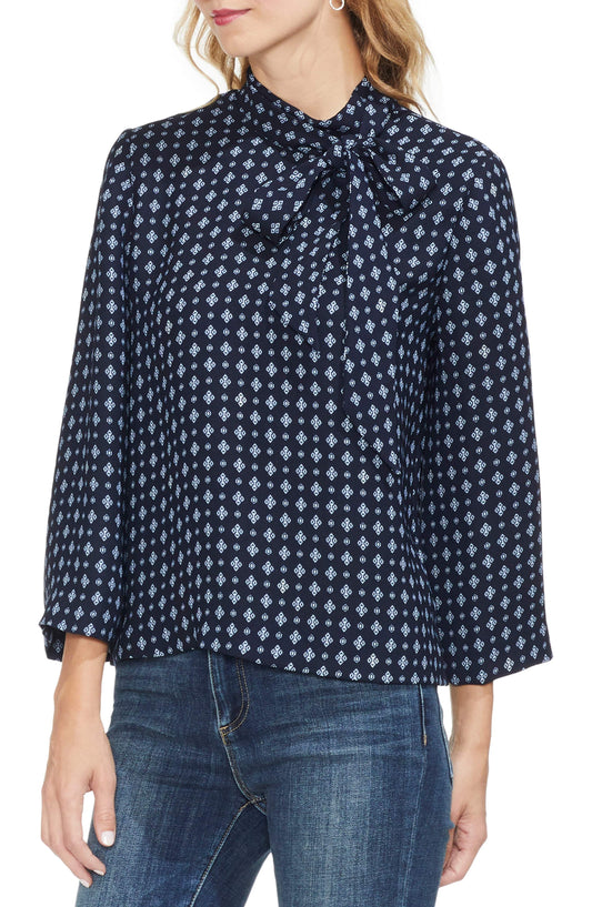 Vince Camuto Printed Tie Neck Blouse - TopLine Fashion Lounge