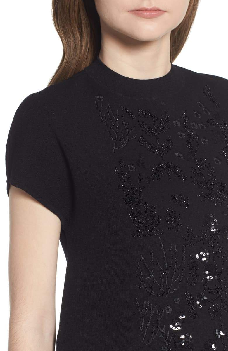 Anne Klein Black Embellished Mock Neck Sweater - TopLine Fashion Lounge
