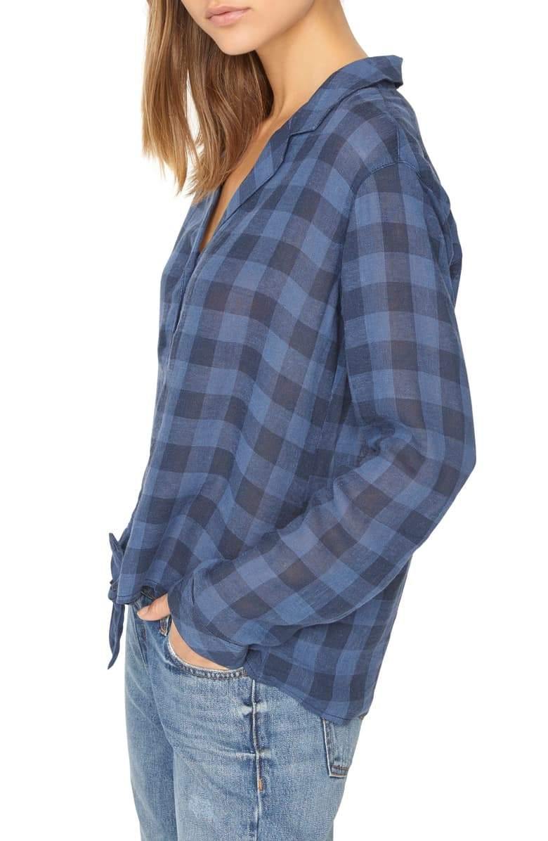 Sanctuary Womens Colton Linen Plaid Button-Down Top - TopLine Fashion Lounge