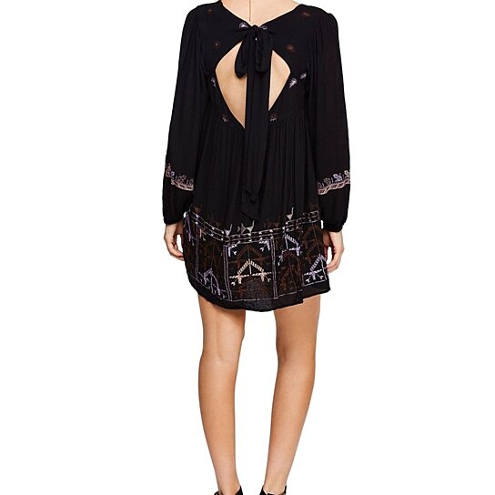 Free People Rhiannon Embroidered Dress Black L