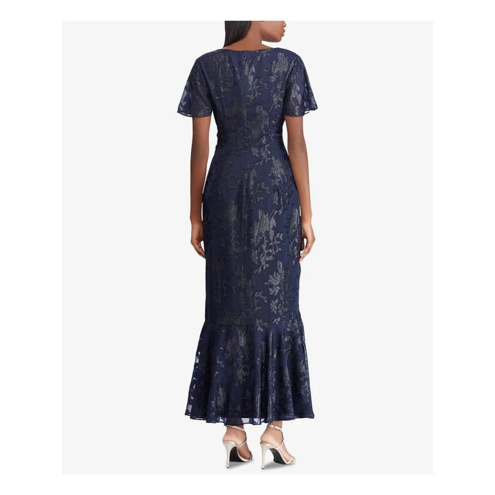 Lauren Ralph Lauren Womens Amaria Metallic V-Neck Evening Dress - TopLine Fashion Lounge