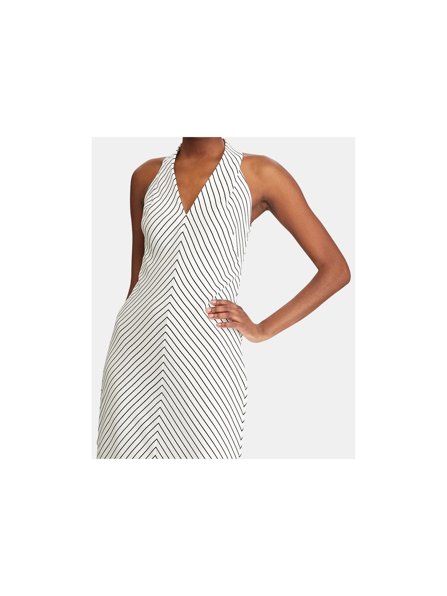 INC Womens Ivory Striped Sleeveless V Neck Maxi Dress Size 4