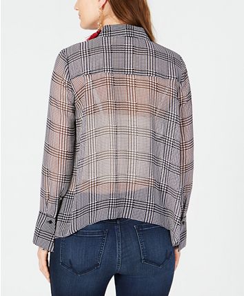 I.N.C. Ruffled Houndstooth Button-Front Shirt