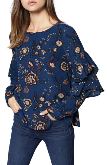 Sanctuary Printed Ruffle-Sleeve Blouse