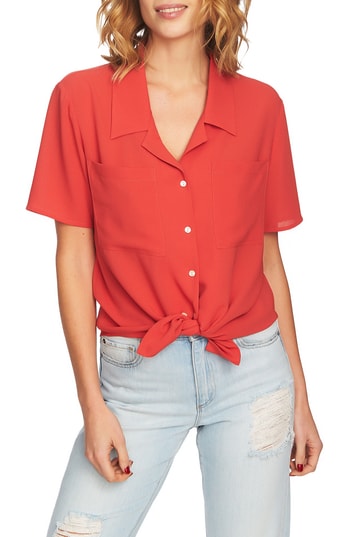 1.STATE Tie Front Button Down Blouse
