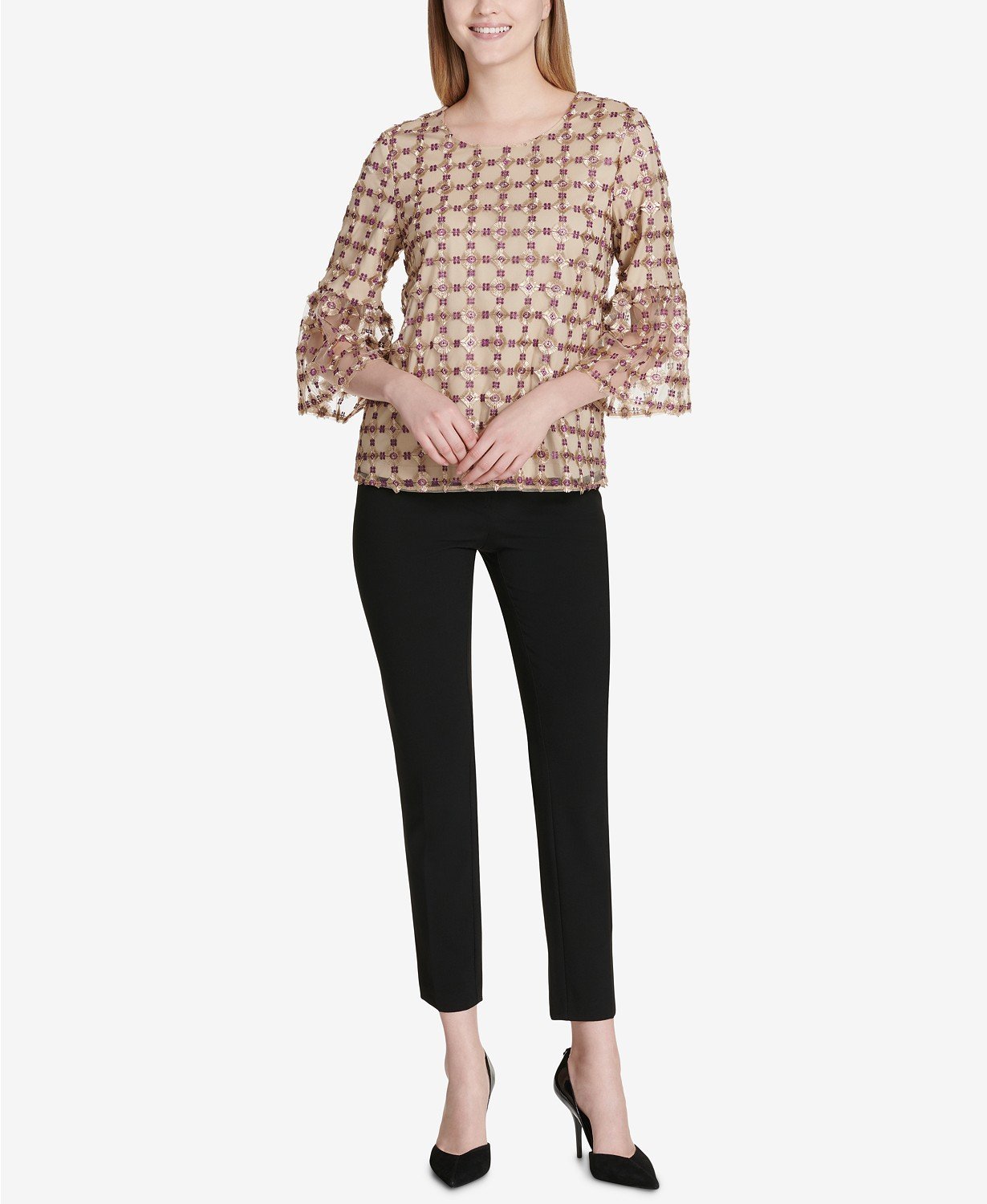 Calvin Klein Women's Metallic Embroidered Pullover Top - TopLine Fashion Lounge