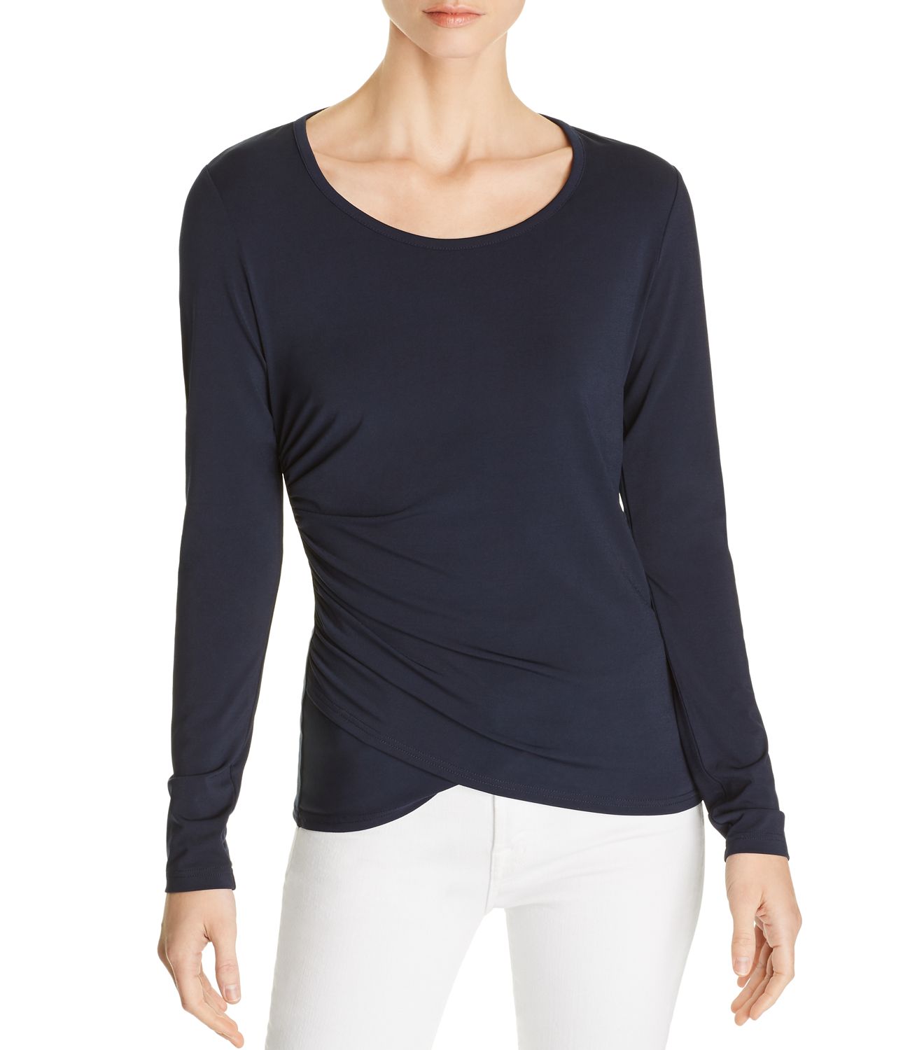 Le Gali Womens Knit Top Navy Side-Ruched Long Sleeve XXL