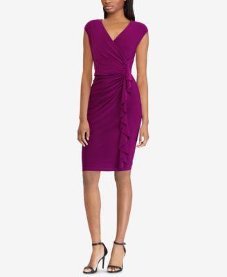 AMERICAN LIVING Womens Purple Ruffled Cap Sleeve V Neck Above the Knee Sheath Wear to Work Dress - TopLine Fashion Lounge
